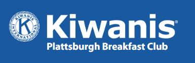 Kiwanis Plattsburgh Breakfast Club with Kiwanis logo and blue background