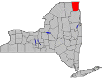 Clinton County highlighted on a map of New York state.
